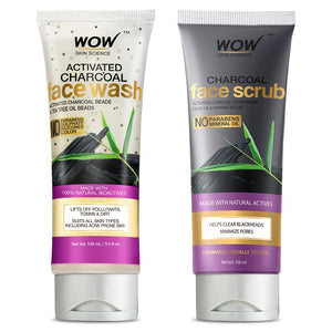 WOW Skin Science Activated Charcoal Skin Refining Kit - Face Scrub + Face Wash - BuyWow