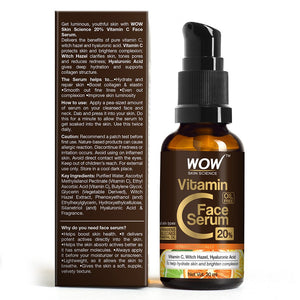 WOW Skin Science Vitamin C Serum - Skin Clearing Serum - Brightening, Anti-Aging Skin Repair, Supercharged Face Serum, Dark Circle, Fine Line & Sun Damage Corrector, Genuine 20% - 30 ml - BuyWow