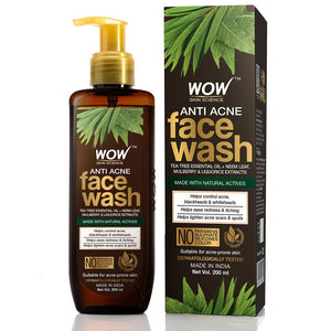 WOW Skin Science Anti Acne Face Wash - with Tea Tree Essential Oil, Neem Leaf Extracts - For Controlling Acne, Blackheads & Spots - No Parabens, Sulphate, Silicones & Color - 200 ml - BuyWow