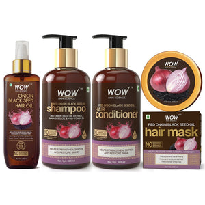 WOW Skin Science Onion Black Seed Oil Hair Care Ultimate 4 Kit (Shampoo + Hair Conditioner + Hair Oil + Hair Mask) - 1000 ml - BuyWow