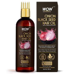 WOW Skin Science Onion Black Seed Hair Oil - WITH COMB APPLICATOR - Controls Hair Fall - NO Mineral Oil, Silicones, Cooking Oil & Synthetic Fragrance - 100 ml - BuyWow
