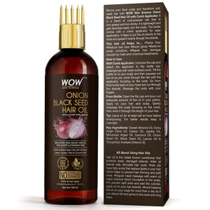 WOW Skin Science Onion Black Seed Hair Oil - WITH COMB APPLICATOR - Controls Hair Fall - NO Mineral Oil, Silicones, Cooking Oil & Synthetic Fragrance - 100 ml - BuyWow
