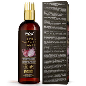 WOW Skin Science Onion Black Seed Hair Oil - WITH COMB APPLICATOR - Controls Hair Fall - NO Mineral Oil, Silicones, Cooking Oil & Synthetic Fragrance - 200 ml - BuyWow
