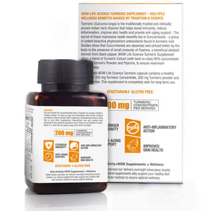 WOW Life Science Turmeric 200 mg - 60 Vegetarian Capsules - BuyWow