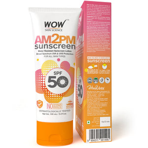 WOW Skin Science AM2PM SPF50 Water Resistant No Parabens & Mineral Oil Sunscreen Lotion - 100 ml - BuyWow