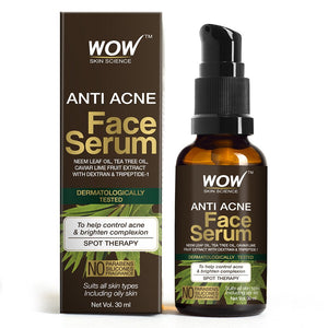 WOW Skin Science Anti Acne Face Serum - Natural Neem Leaf Oil, Tea Tree Oil, Caviar Lime Fruit Extract - Spot Therapy - No Parabens, Silicones & Fragrance - 30 ml - BuyWow