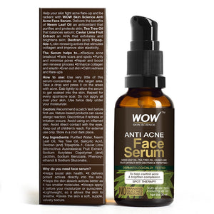 WOW Skin Science Anti Acne Face Serum - Natural Neem Leaf Oil, Tea Tree Oil, Caviar Lime Fruit Extract - Spot Therapy - No Parabens, Silicones & Fragrance - 30 ml - BuyWow