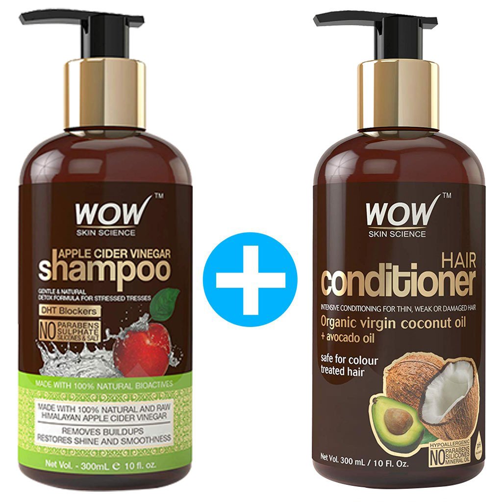 WOW Skin Science Apple Cider Vinegar Shampoo - WOWsome Twosome No Parabens & Sulphates Hair Care Package - 600 ml - BuyWow
