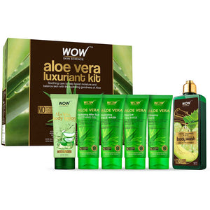WOW Skin Science Luxuriant Aloe Vera Kit - contains Aloe Vera Body Lotion, Soothing Gel, Face Wash, Peel Off Mask & Body Wash - 750mL - BuyWow