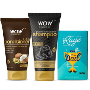The “Cool” Dad hair care duo (WOW Skin Science Charcoal and keratin shampoo 200ml + Avacado conditioner 150ml + RAGE chocolate ) - BuyWow