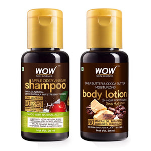 WOW Skin Science Apple Cider Vinegar Shampoo + Shea & Cocoa Butter Moisturizing Lotion - 30 ml - BuyWow