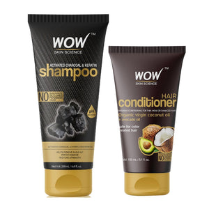 WOW Skin Science Activated Charcoal & Keratin Shampoo + Hair Conditioner- 350 ml - BuyWow