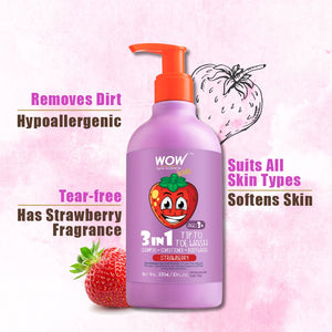 WOW Skin Science Kids Tip to Toe Wash - Shampoo - Conditioner - Body Wash - No Sulphates & Parabens - Strawberry - 300 ml - BuyWow