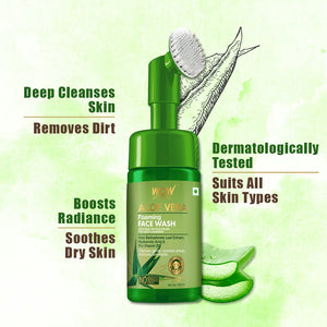 WOW Skin Science Aloe Vera Foaming Face Wash With Built-In Face Brush For Deep Cleansing - No Parabens, Sulphate, Silicones & Color - 100 ml - BuyWow