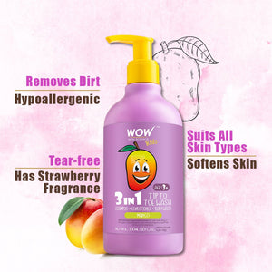 WOW Skin Science Kids Tip To Toe Wash - Shampoo - Conditioner - Body Wash - No Sulphates & Parabens - Mango - 300 ml - BuyWow