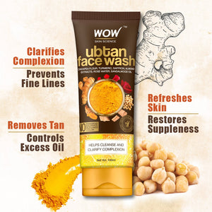 WOW Skin Science Ubtan Face Wash with Chickpea Flour, Turmeric, Saffron, Almond Extract, Rose Water & Sandalwood Oil - No Sulphate, Parabens, Silicones & Color - 100 ml - BuyWow
