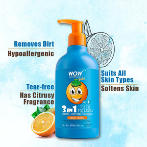 WOW Skin Science Kids Tip to Toe Wash - Shampoo - Conditioner - Body Wash - No Sulphates & Parabens - Sweet Orange - 300 ml - BuyWow