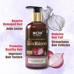 WOW Skin Science Red Onion Black Seed Oil Hair Conditioner with Red Onion Seed Oil Extract, Black Seed Oil & Hydrolyzed Wheat Protein - No Parabens, Mineral Oil, Silicones, Color & Peg - 300 ml - BuyWow