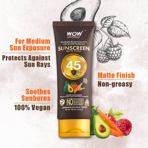 WOW Skin Science Matte Finish Sunscreen Lotion SPF 45 PA++ - No Parabens, Silicones, Mineral Oil, Oxide, Colour, Benzophenone - 100 ml Tube - BuyWow