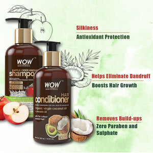 WOW Skin Science Apple Cider Vinegar Shampoo - WOWsome Twosome No Parabens & Sulphates Hair Care Package - 600 ml - BuyWow