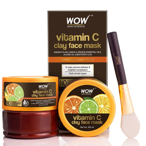 WOW Skin Science Vitamin C Glow Clay Face Mask with Lemon & Orange Essential Oils, Jojoba Oil & Bentonite Clay - For All Skin Types - No Parabens, Synthetic Fragrance, Mineral Oil & Color - 200 ml - BuyWow
