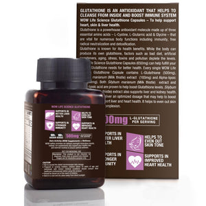 WOW Life Science Glutathione with Milk Thistle Extract 500 mg - 30 Vegetarian Capsules - BuyWow