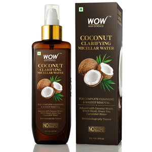WOW Skin Science Coconut Clarifying Micellar Water for Complete Cleansing & Makeup Removal - For All Skin Types - No Parabens, Silicones & Mineral Oil - 200 ml - BuyWow