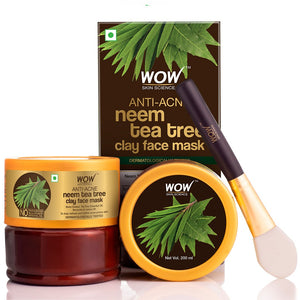WOW Skin Science Anti-Acne Neem & Tea Tree Clay Face Mask for Refreshing & Refining Acne Prone Skin - For All Skin Types - No Parabens, Sulphate & Mineral Oil - 200 ml - BuyWow