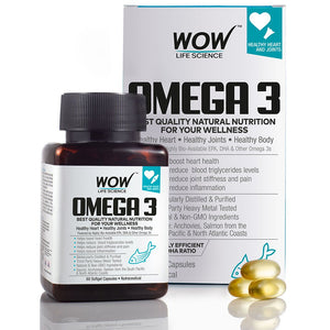 WOW Life Science Omega-3 Fish Oil Triple Strength 1000mg (550mg EPA; 350mg DHA; 100mg Other Omega 3 Fatty Acids) - 60 Capsules - BuyWow