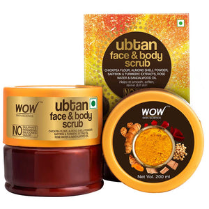 WOW Skin Science Ubtan Face & Body Scrub with Chickpea Flour, Almond Shell Powder, Safron & Turmeric Extracts, Rose Water & Sandalwood Oil Scrub - 200 ml - BuyWow