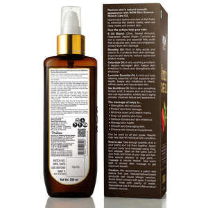 WOW Skin Science tretch Care Oil to Minimize Stretch Marks & Even Out Skin Tone - Blend of 6 Oils with Rosehip Calendula & Sea Buckthorn Oils - No Parabens, Silicones, Mineral Oil & Color - 200 ml - BuyWow