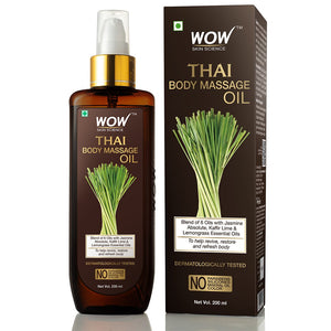 WOW Skin Science Thai Body Massage Oil for Reviving and Refreshing -Infused with Blend of 6 Oils with Jasmine Absolute, Kaffir Lime and Lemongrass Essential - 200 ml - BuyWow