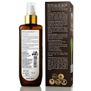 WOW Skin Science Thai Body Massage Oil for Reviving and Refreshing -Infused with Blend of 6 Oils with Jasmine Absolute, Kaffir Lime and Lemongrass Essential - 200 ml - BuyWow