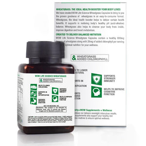 WOW Life Science Wheatgrass 800mg - 60 Vegetarian Capsules - BuyWow